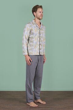 Pijadore 1956 (M-L-XL-XXL) Uzun Kollu Erkek Pijama Takım 4'lü FÜME - M-L-XL-XXL