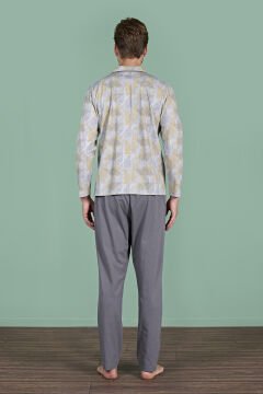 Pijadore 1956 (M-L-XL-XXL) Uzun Kollu Erkek Pijama Takım 4'lü FÜME - M-L-XL-XXL