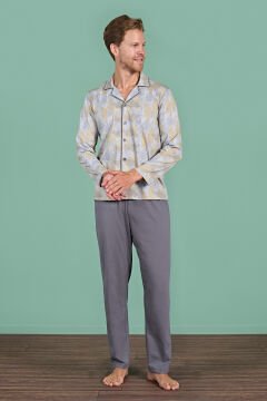 Pijadore 1956 (M-L-XL-XXL) Uzun Kollu Erkek Pijama Takım 4'lü FÜME - M-L-XL-XXL