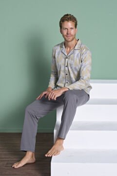Pijadore 1956 (M-L-XL-XXL) Uzun Kollu Erkek Pijama Takım 4'lü FÜME - M-L-XL-XXL