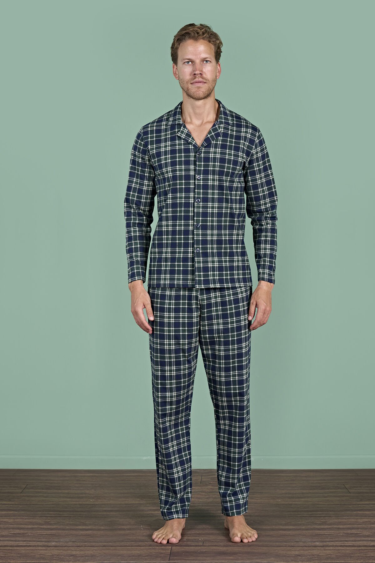 Pijadore 1954 (M-L-XL-XXL) Uzun Kollu Erkek Pijama Takım 4'lü LACİVERT - M-L-XL-XXL