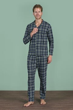 Pijadore 1954 (M-L-XL-XXL) Uzun Kollu Erkek Pijama Takım 4'lü LACİVERT - M-L-XL-XXL