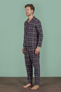 Pijadore 1954 (M-L-XL-XXL) Uzun Kollu Erkek Pijama Takım 4'lü BORDO - M-L-XL-XXL