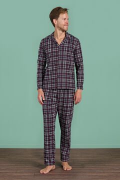 Pijadore 1954 (M-L-XL-XXL) Uzun Kollu Erkek Pijama Takım 4'lü BORDO - M-L-XL-XXL
