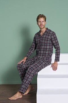 Pijadore 1954 (M-L-XL-XXL) Uzun Kollu Erkek Pijama Takım 4'lü BORDO - M-L-XL-XXL