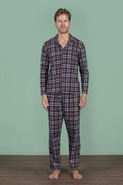Pijadore 1954 (M-L-XL-XXL) Uzun Kollu Erkek Pijama Takım 4'lü BORDO - M-L-XL-XXL