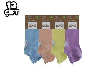 Pola 2117 Likralı Bayan Bambu Simli Patik Çorap 12'li