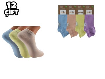 Pola 2117 Likralı Bayan Bambu Simli Patik Çorap 12'li