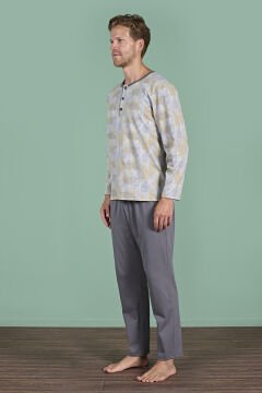 Pijadore 1957 (M-L-XL-XXL) Uzun Kollu Erkek Pijama Takım 4'lü FÜME - M-L-XL-XXL
