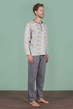 Pijadore 1957 (M-L-XL-XXL) Uzun Kollu Erkek Pijama Takım 4'lü FÜME - M-L-XL-XXL