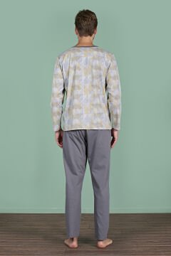 Pijadore 1957 (M-L-XL-XXL) Uzun Kollu Erkek Pijama Takım 4'lü FÜME - M-L-XL-XXL