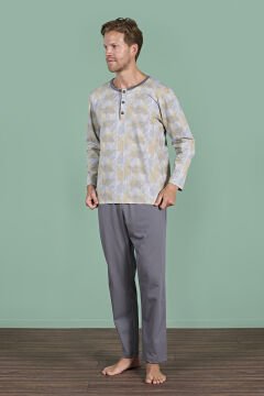 Pijadore 1957 (M-L-XL-XXL) Uzun Kollu Erkek Pijama Takım 4'lü FÜME - M-L-XL-XXL