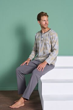 Pijadore 1957 (M-L-XL-XXL) Uzun Kollu Erkek Pijama Takım 4'lü FÜME - M-L-XL-XXL