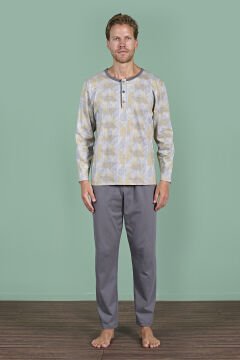 Pijadore 1957 (M-L-XL-XXL) Uzun Kollu Erkek Pijama Takım 4'lü FÜME - M-L-XL-XXL