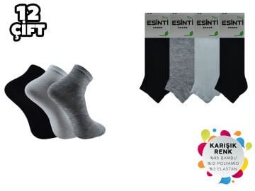 Esinti 22-Karısık Dikişsiz Erkek Bambu Patik 12'li