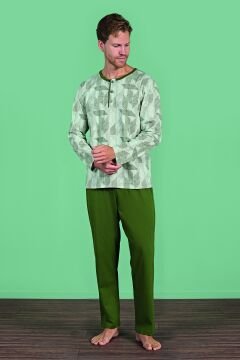 Pijadore 1957 (M-L-XL-XXL) Uzun Kollu Erkek Pijama Takım 4'lü YEŞİL - M-L-XL-XXL