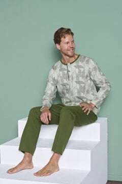 Pijadore 1957 (M-L-XL-XXL) Uzun Kollu Erkek Pijama Takım 4'lü YEŞİL - M-L-XL-XXL
