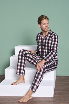 Pijadore 1962 (M-L-XL-XXL) Uzun Kollu Erkek Pijama Takım 4'lü SİYAH - M-L-XL-XXL