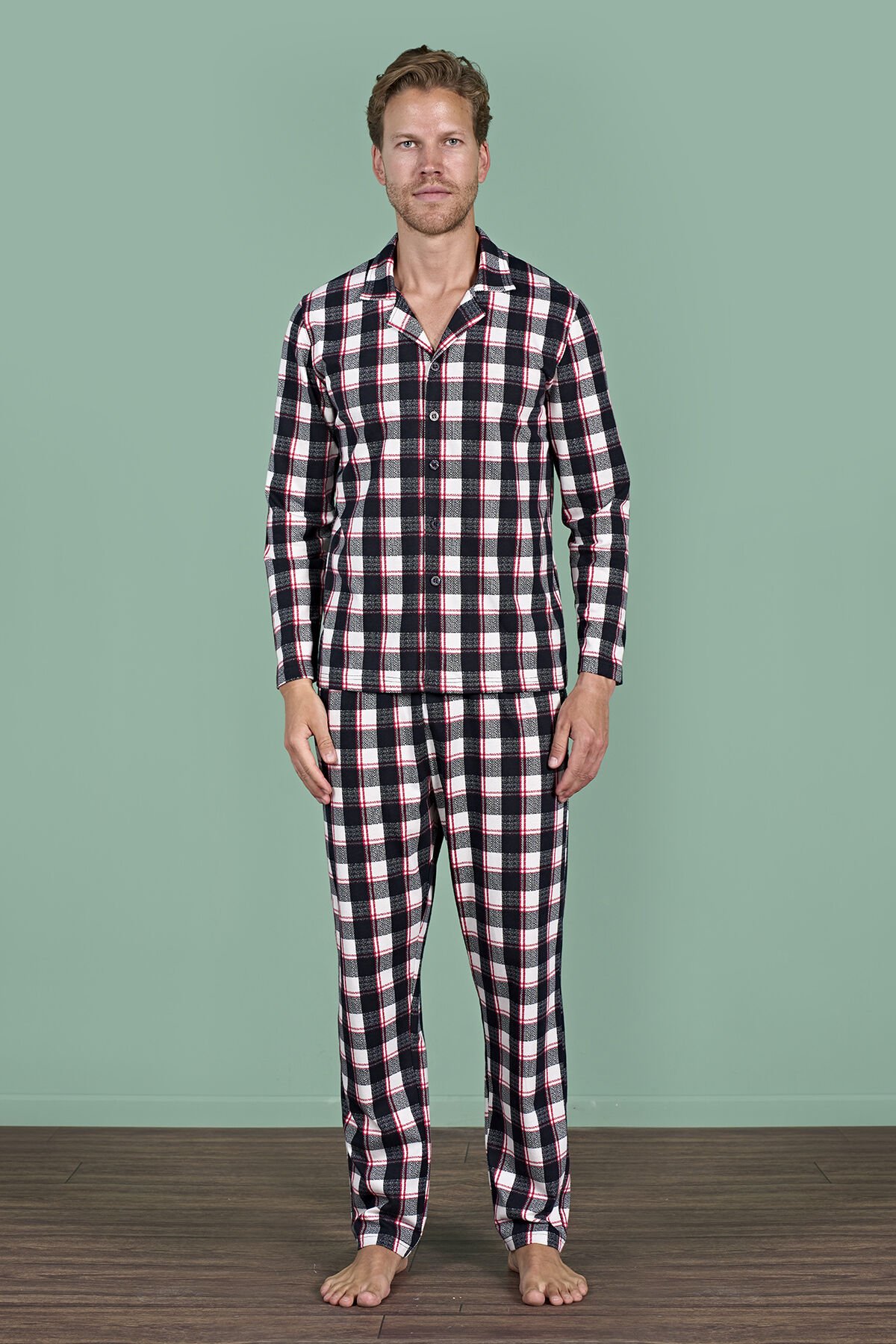 Pijadore 1962 (M-L-XL-XXL) Uzun Kollu Erkek Pijama Takım 4'lü SİYAH - M-L-XL-XXL