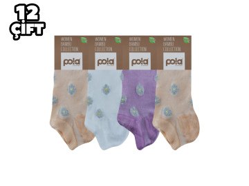 Pola 2121 Likralı Bayan Bambu Simli Patik Çorap 12'li