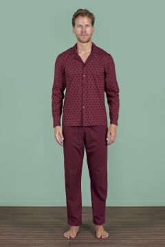 Pijadore 1967 (M-L-XL-XXL) Uzun Kollu Erkek Pijama Takım 4'lü BORDO - M-L-XL-XXL