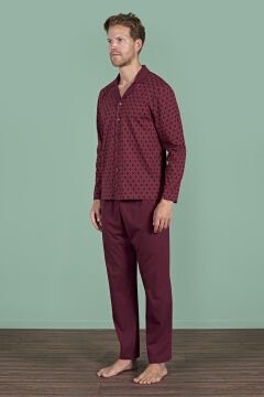 Pijadore 1967 (M-L-XL-XXL) Uzun Kollu Erkek Pijama Takım 4'lü BORDO - M-L-XL-XXL