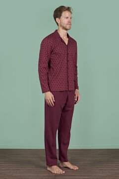 Pijadore 1967 (M-L-XL-XXL) Uzun Kollu Erkek Pijama Takım 4'lü BORDO - M-L-XL-XXL