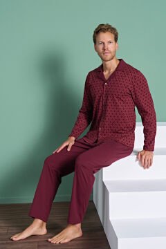 Pijadore 1967 (M-L-XL-XXL) Uzun Kollu Erkek Pijama Takım 4'lü BORDO - M-L-XL-XXL