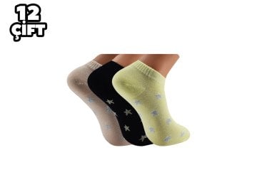 Pola 2122 Likralı Bayan Bambu Simli Patik Çorap 12'li