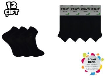 Esinti 22-Siyah Dikişsiz Erkek Bambu Patik 12'li