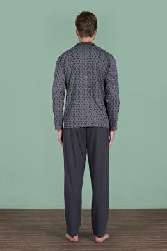 Pijadore 1967 (M-L-XL-XXL) Uzun Kollu Erkek Pijama Takım 4'lü FÜME - M-L-XL-XXL