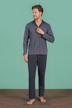 Pijadore 1967 (M-L-XL-XXL) Uzun Kollu Erkek Pijama Takım 4'lü FÜME - M-L-XL-XXL