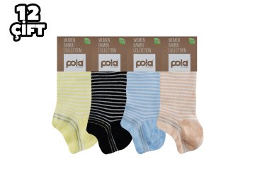 Pola 2123 Likralı Bayan Bambu Simli Patik Çorap 12'li