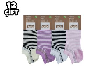 Pola 2123 Likralı Bayan Bambu Simli Patik Çorap 12'li