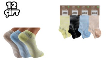 Pola 2123 Likralı Bayan Bambu Simli Patik Çorap 12'li