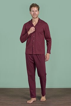 Pijadore 1967 (2XL-3XL-4XL-5XL) Battal Beden Uzun Kollu Erkek Pijama Takım 4'lü BORDO - SERİ-4-LÜ