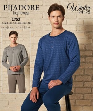 Pijadore 1753-B Battal Beden Uzun Kollu Erkek Pijama Takım 4'lü