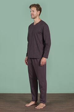 Pijadore 1932 (2XL-3XL-4XL-5XL) Battal Beden Uzun Kollu Erkek Pijama Takım 4'lü KAHVE - SERİ-4-LÜ