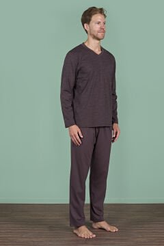 Pijadore 1932 (2XL-3XL-4XL-5XL) Battal Beden Uzun Kollu Erkek Pijama Takım 4'lü KAHVE - SERİ-4-LÜ