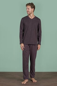 Pijadore 1932 (2XL-3XL-4XL-5XL) Battal Beden Uzun Kollu Erkek Pijama Takım 4'lü KAHVE - SERİ-4-LÜ