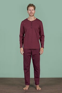 Pijadore 1968 (2XL-3XL-4XL-5XL) Battal Beden Uzun Kollu Erkek Pijama Takım 4'lü BORDO - SERİ-4-LÜ