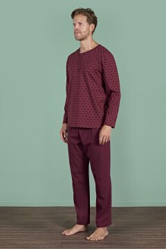 Pijadore 1968 (2XL-3XL-4XL-5XL) Battal Beden Uzun Kollu Erkek Pijama Takım 4'lü BORDO - SERİ-4-LÜ