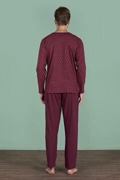 Pijadore 1968 (2XL-3XL-4XL-5XL) Battal Beden Uzun Kollu Erkek Pijama Takım 4'lü BORDO - SERİ-4-LÜ