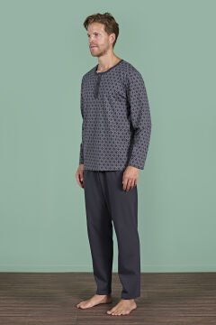 Pijadore 1968 (2XL-3XL-4XL-5XL) Battal Beden Uzun Kollu Erkek Pijama Takım 4'lü FÜME - SERİ-4-LÜ