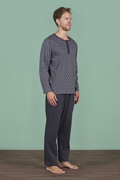 Pijadore 1968 (2XL-3XL-4XL-5XL) Battal Beden Uzun Kollu Erkek Pijama Takım 4'lü FÜME - SERİ-4-LÜ