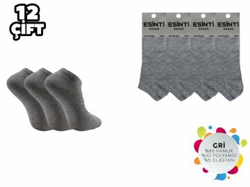 Esinti Düz Gri Bayan Penye Patik 12'li