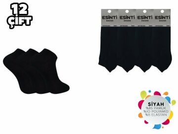 Esinti Düz Siyah Bayan Penye Patik 12'li