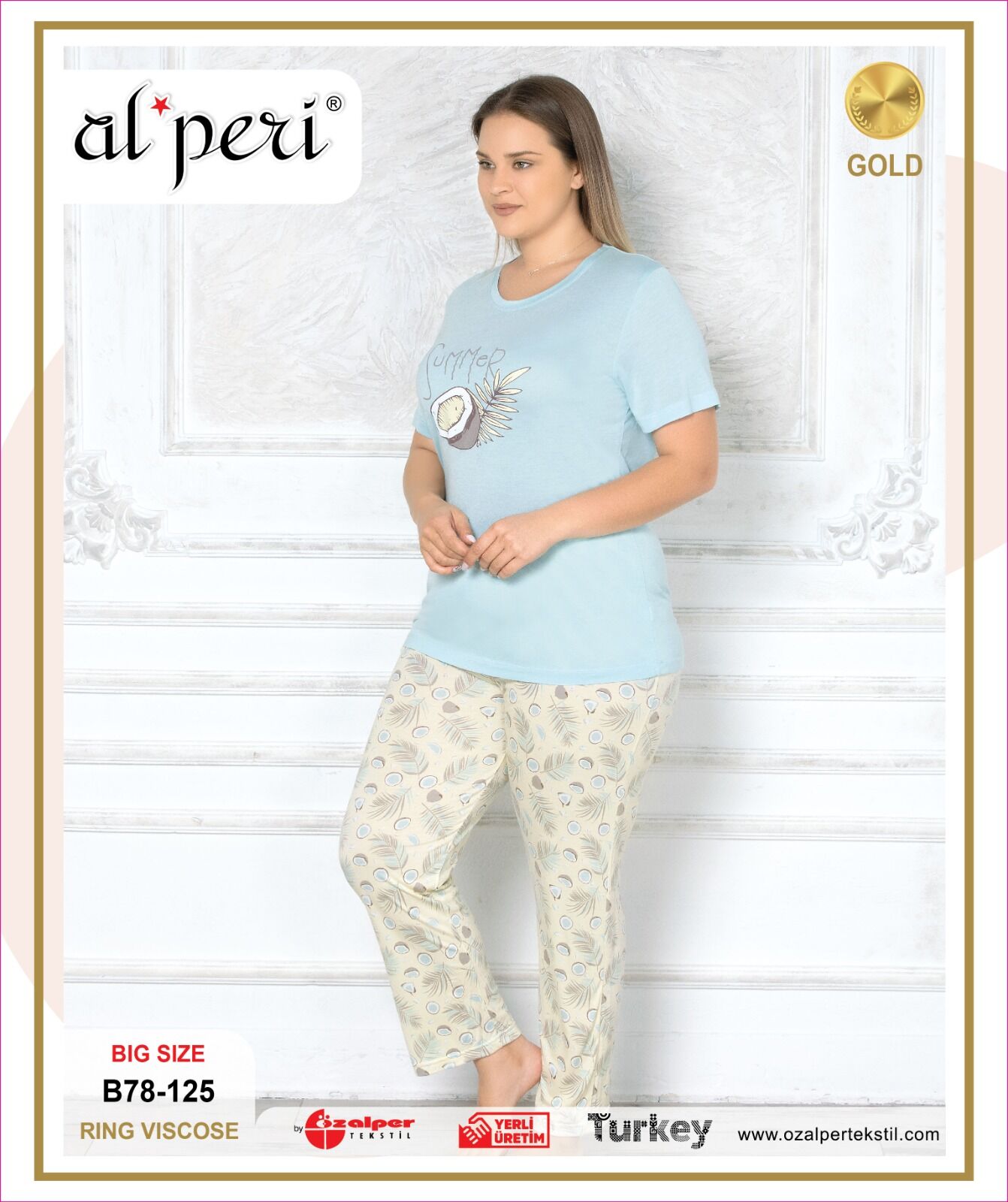 Alperi B78-125 (3XL-4XL-5XL-6XL) Bayan Kısa Kollu Pijama Takım 4'lü
