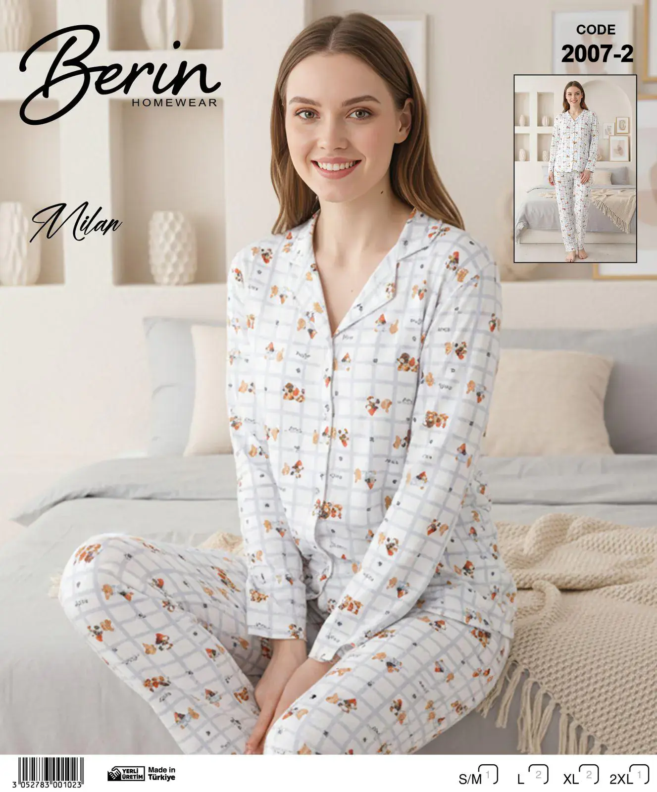 Berin 2007-2 (M-L-XL-XXL) Bayan Uzun Kollu Milan Pijama Takımı 6'lı