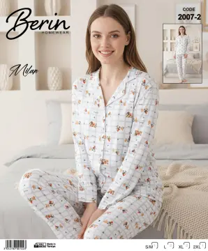 Berin 2007-2 (M-L-XL-XXL) Bayan Uzun Kollu Milan Pijama Takımı 6'lı